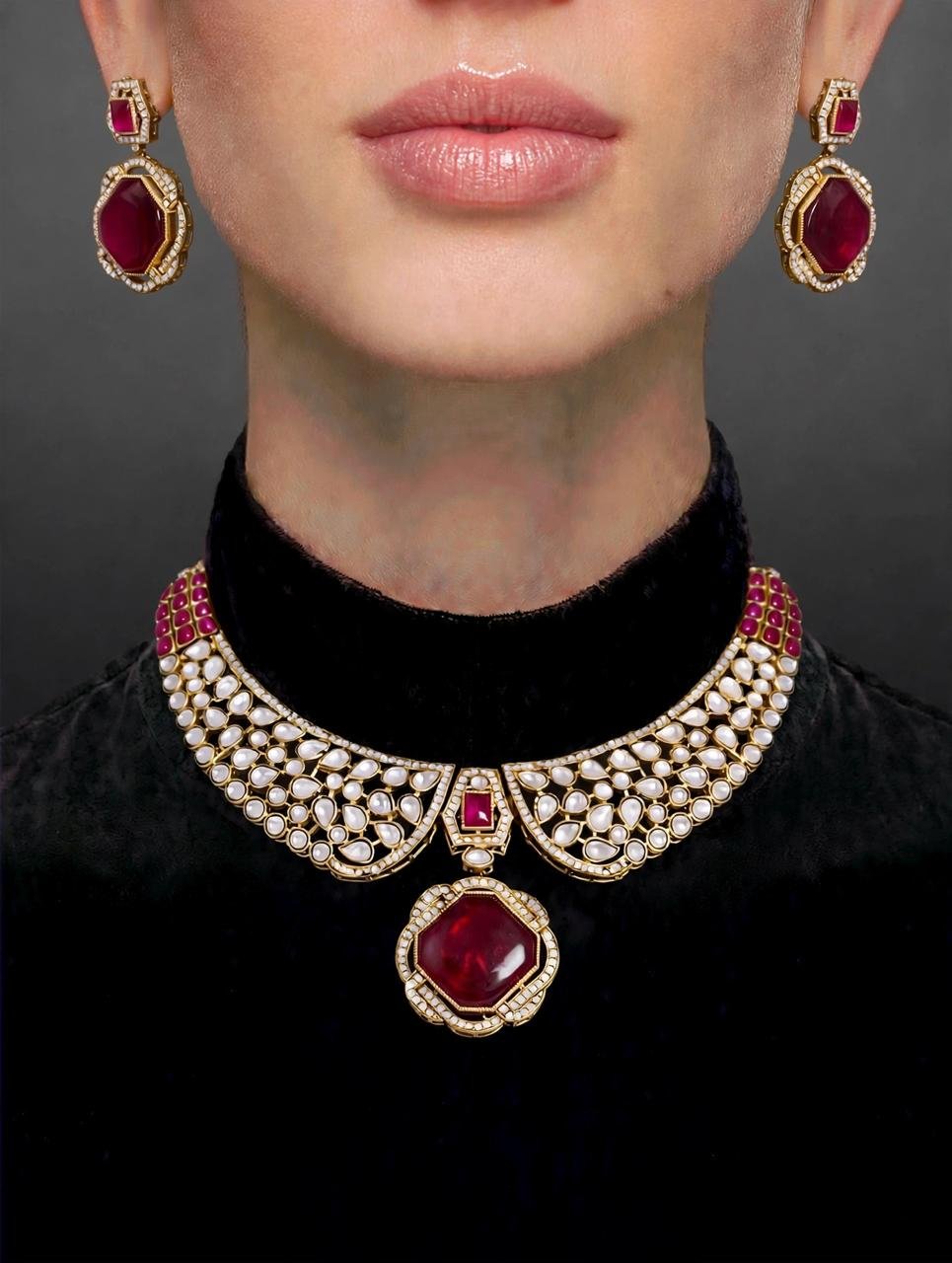 Rajwada Ruby Kundan Necklace Set