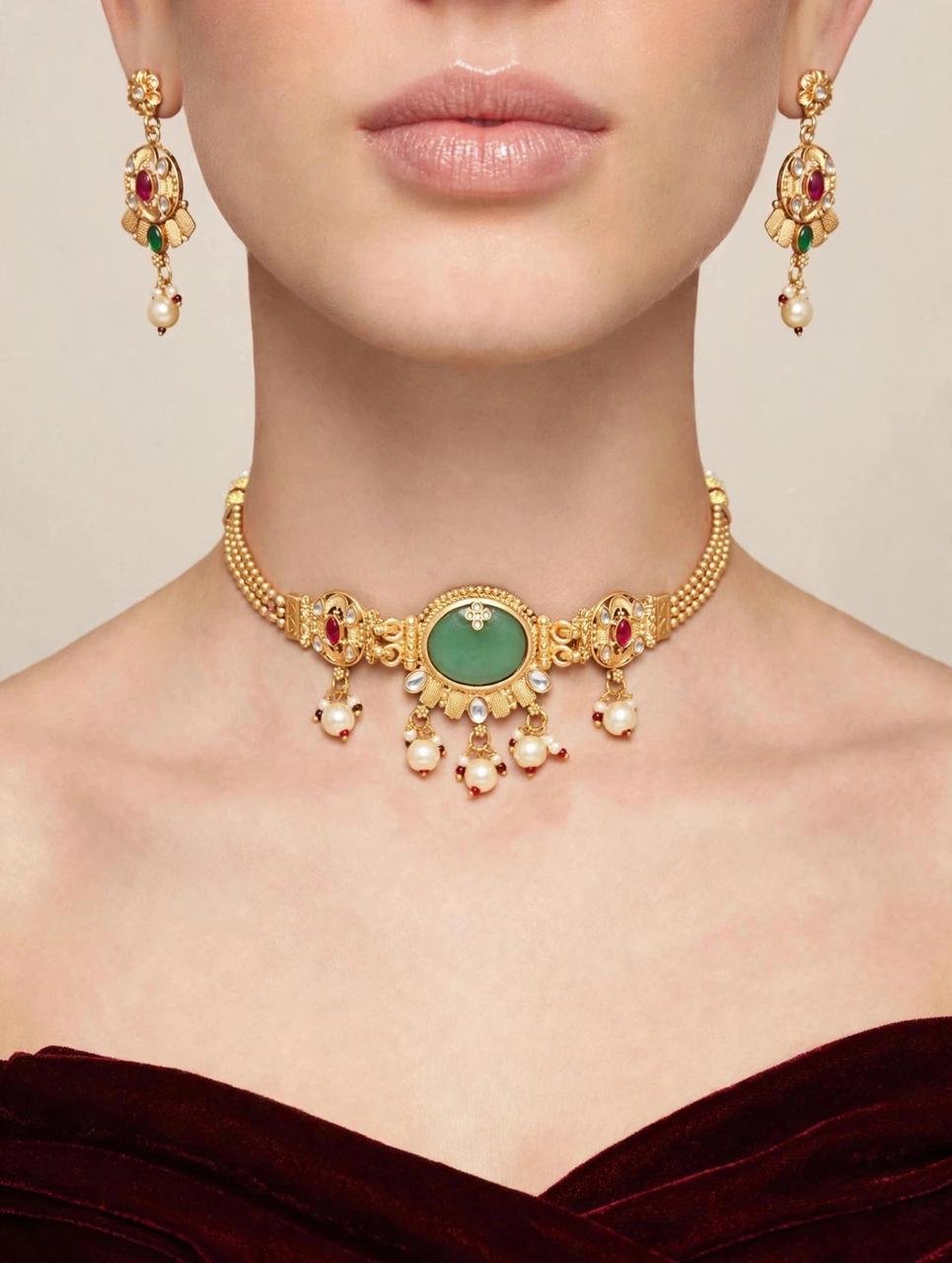 Panna Dori Kundan Choker Set
