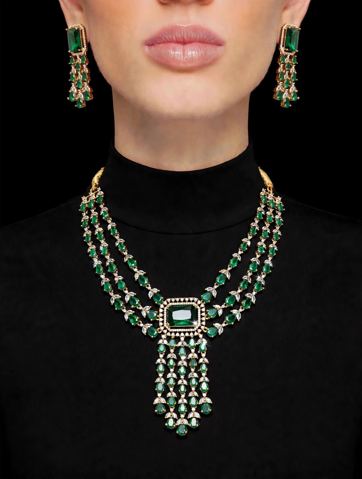 Emerald Cascade Pendant Set