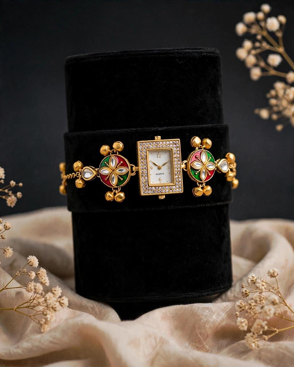 Meenakari Kundan Ghungroo Bracelet Watch