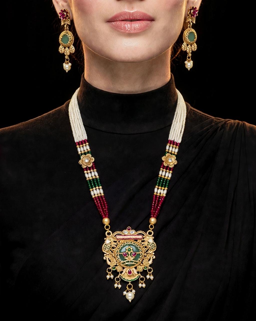 Temple Peacock Meenakari Long Haar Set